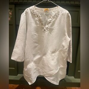 Ruby Rd. Tan Tunic with beaded Neckline size L